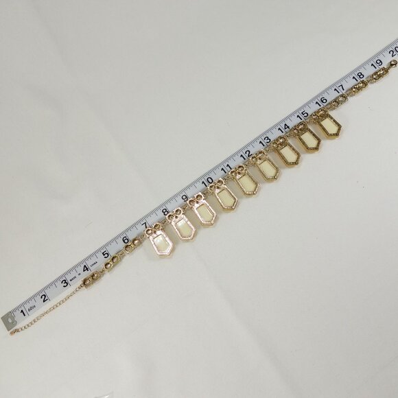 Vintage‎ Yellow Opalescent Geometric Bib Necklace With Clear Crystal Accents - Picture 7 of 7